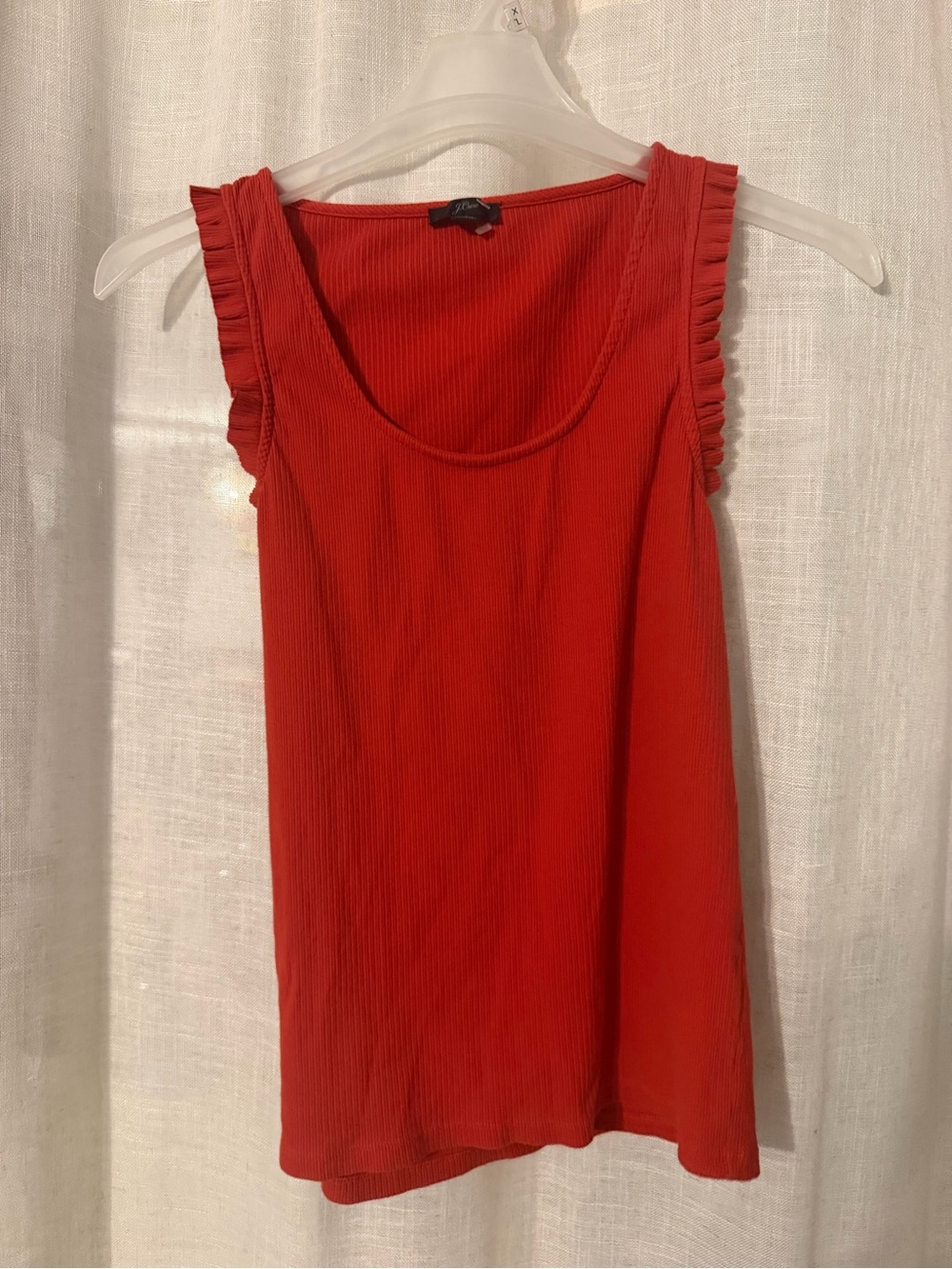 J. Crew Red Ribbed Tank with Ruffle Straps